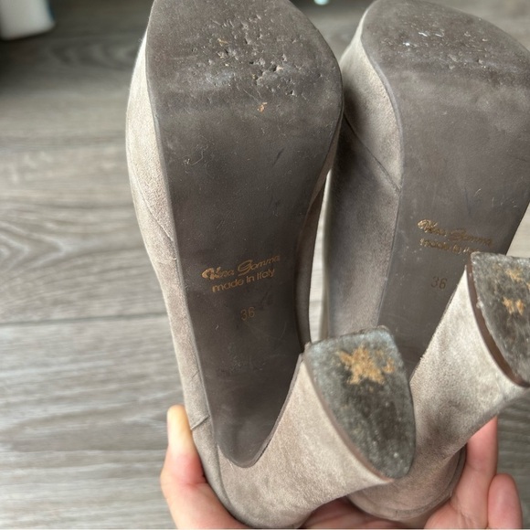 Vera Gomma Taupe Suede Leather Chunky Heel Platform Slip On Ankle Boots - Picture 12 of 16